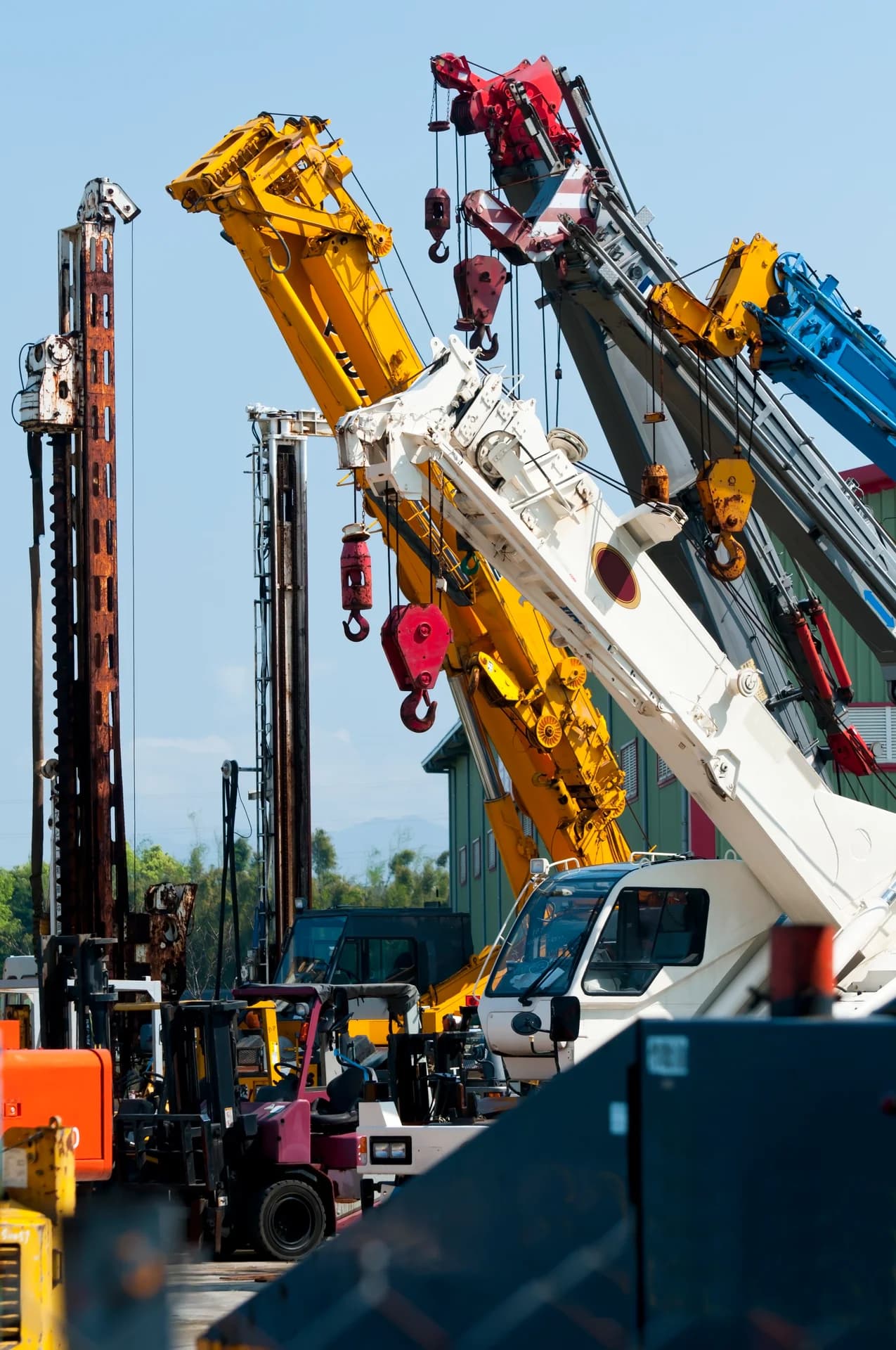 Excavator heavy equipment operating at a winter construction site