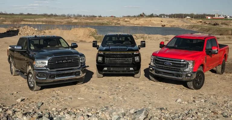Ford, GMC, and RAM diesel pickup trucks comparison